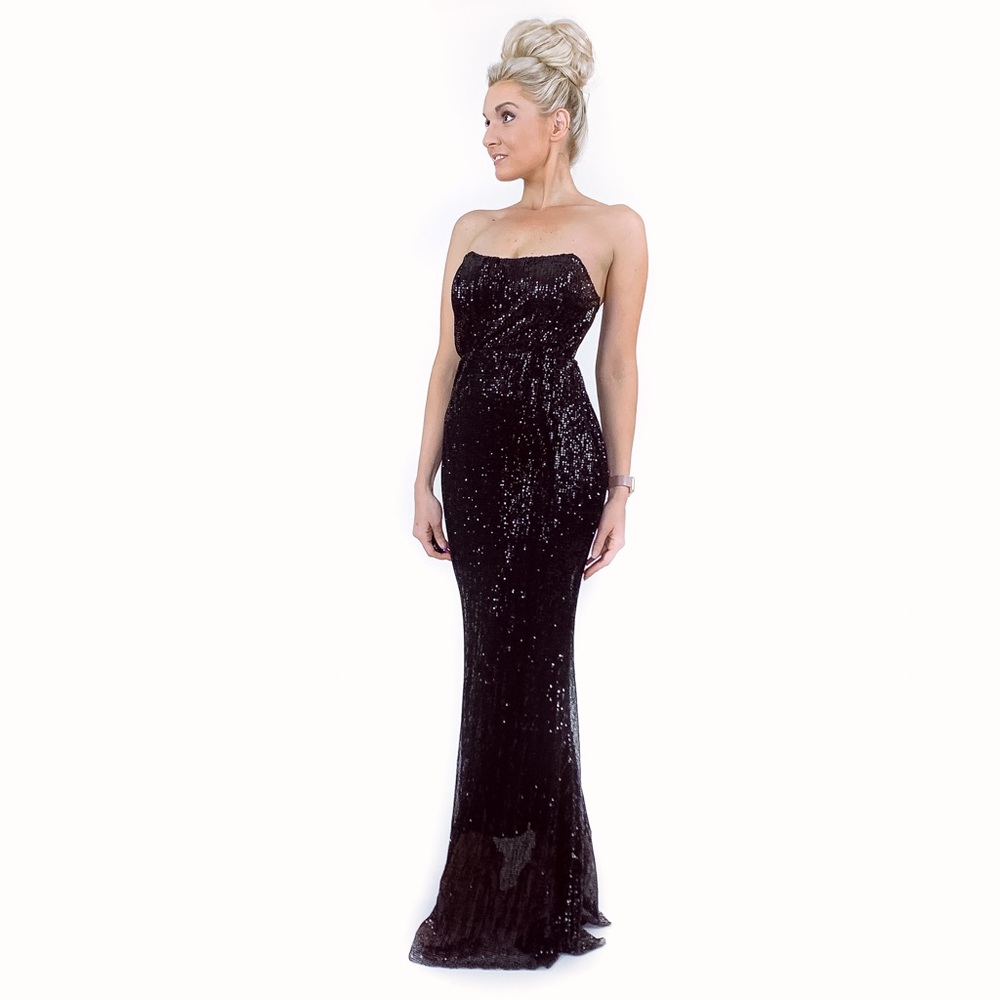 Black Sequin Fitted Pageant Prom Homecoming Dress - Picture 3 of 8